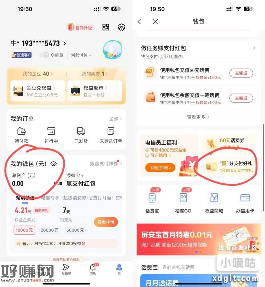 中国电信APP钱包，5-3话费，5-3立减金 扫自己收款码套-创客网