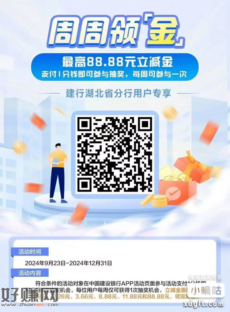 湖北建行周周领金，微信扫码，支付一分抽立减金，好像必中！-创客网